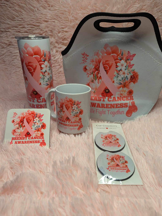 Breast Cancer Bundle: Tumbler; Mug, Coaster Lunch Bag